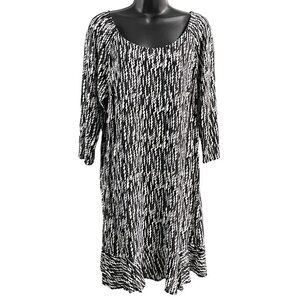 Velvet by Graham & Spencer Dress Black Motif Ruffle Hem Viscose SzL Pullover